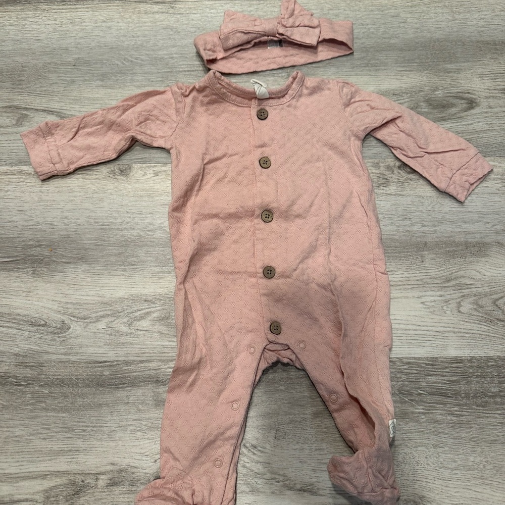 Charming Pink Kids Footie Set with Headband